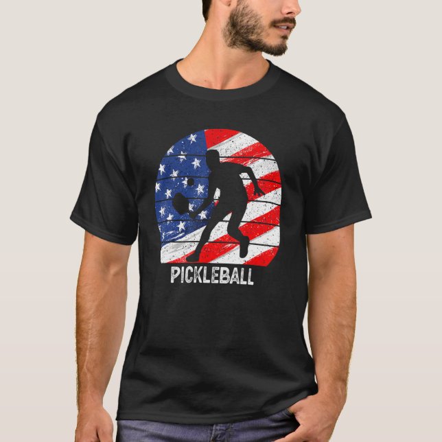 Camiseta US Flag Pickleball Player Paddleball Lover Men Wom (Frente)
