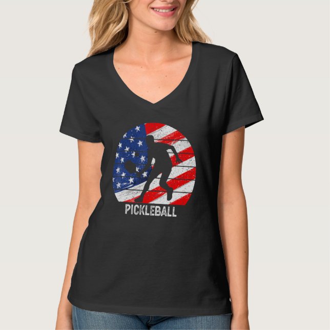 Camiseta US Flag Pickleball Player Paddleball Lover Men Wom (Frente)