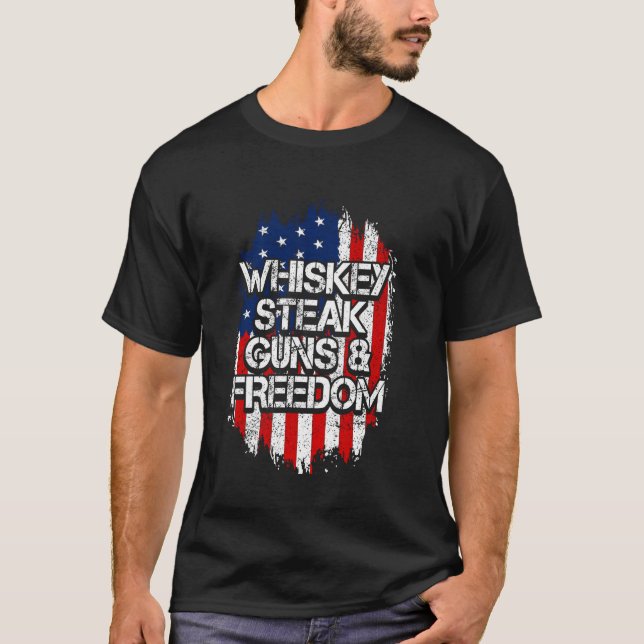 Camiseta US Flag, Whiskey Steak Guns & Freedom, Patrioti do (Frente)