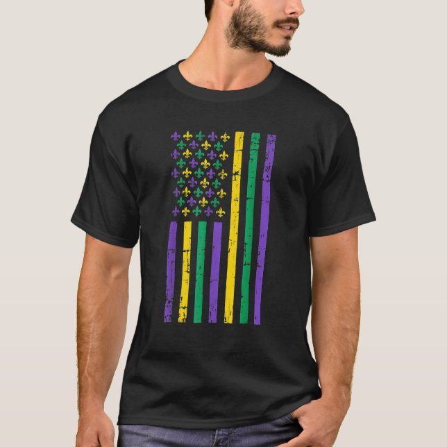 Camiseta US Mardi Gras Flag Celebration Outfit For (Frente)
