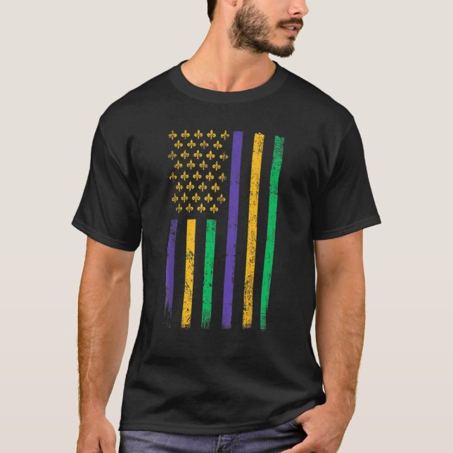 Camiseta US Mardi Gras Flag - Celebration Outfit For Men &  (Frente)