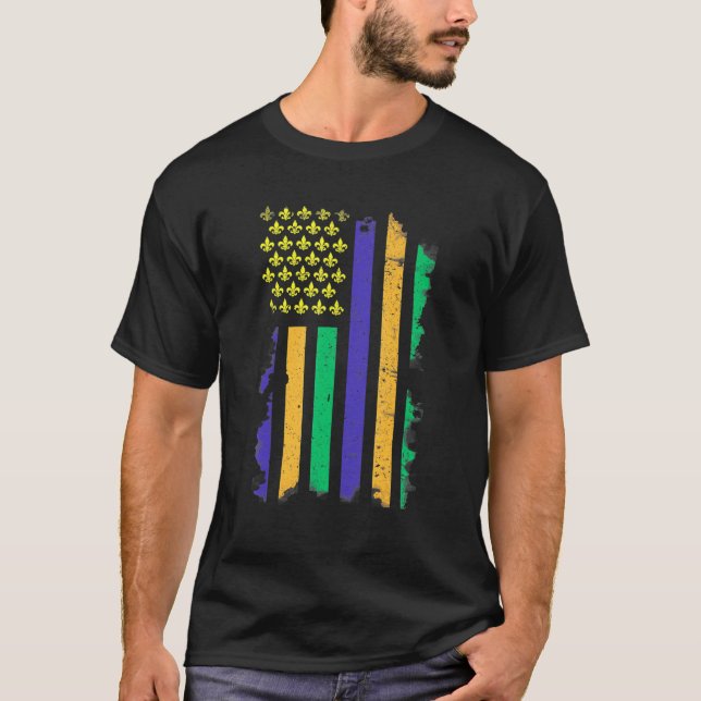 Camiseta US Mardi Gras Flag Fleur De Lis New Orleans Festiv (Frente)