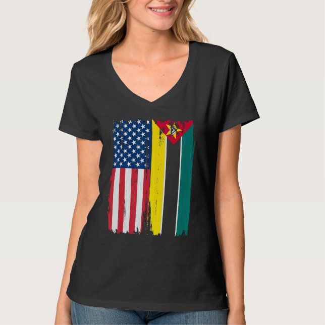 Camiseta US Moçambique Meia Raízes de Bandeira Americanas (Frente)
