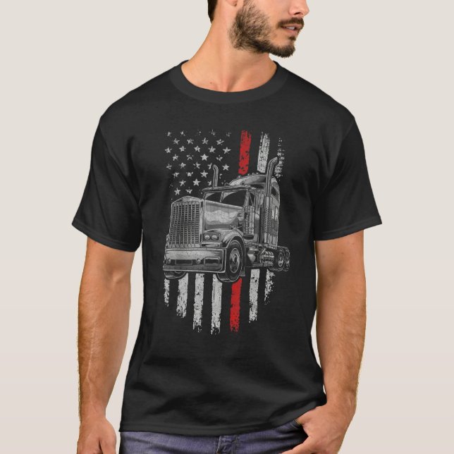 Camiseta Us Trucking US Flag With Truck Funny Semi Truck Dr (Frente)