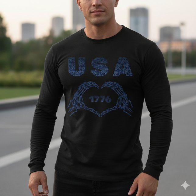 Camiseta USA 1776 Skeleton Heart Hands Patriotic Tee (Criador carregado)