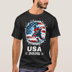 Camiseta Usa 2026 Hóquei Bandeira Americana Mulheres Homens