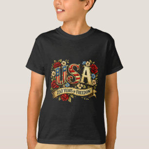 Camiseta Usa 250 Anos De Liberdade Rosa Floral Patriótica V