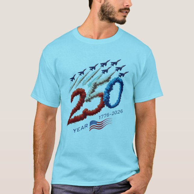 Camiseta USA 250 Years Anniversary Jet Formation Patriotic (Frente)