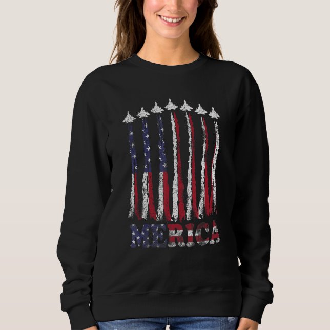 Camiseta USA Airplane Jet Fighter 4th American Flag Of July (Frente)