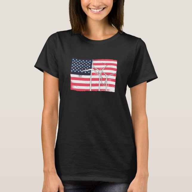Camiseta USA America Flag Wind Turbine Energy (Frente)