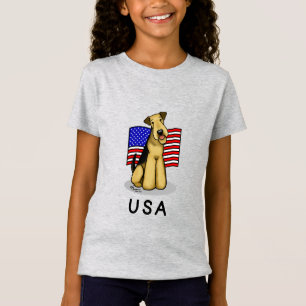 Camiseta USA American Flag Airedale Terrier Dog - Cute