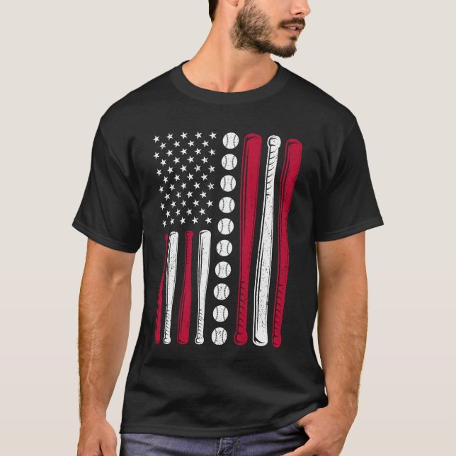 Camiseta USA American Flag Baseball Patriotic 4 de julho (Frente)