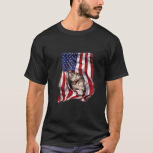Camiseta USA American Flag Cat Kitten Engraçado Gatinho 4 D