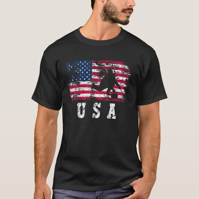 Camiseta USA American Flag Curling Winter Sports (Frente)
