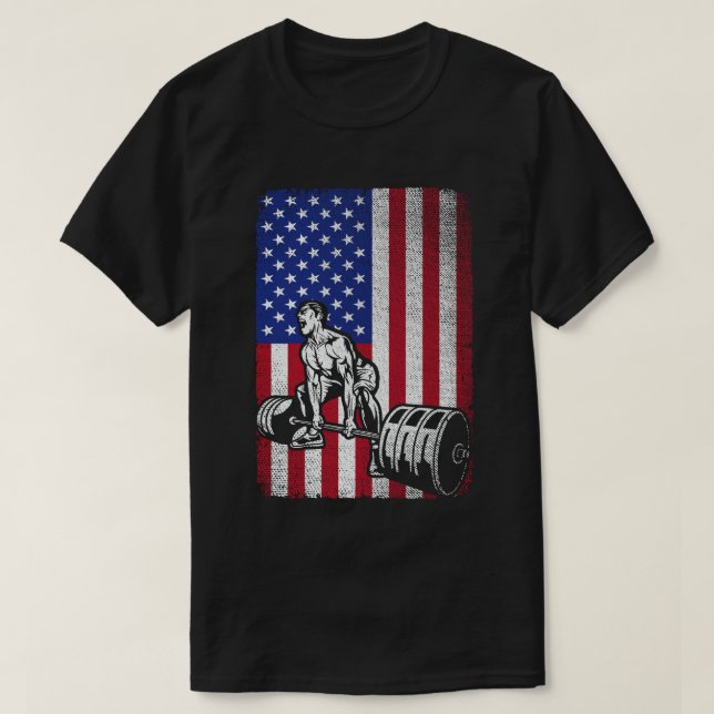 Camiseta USA American Flag, levantamento de pesos (Frente do Design)