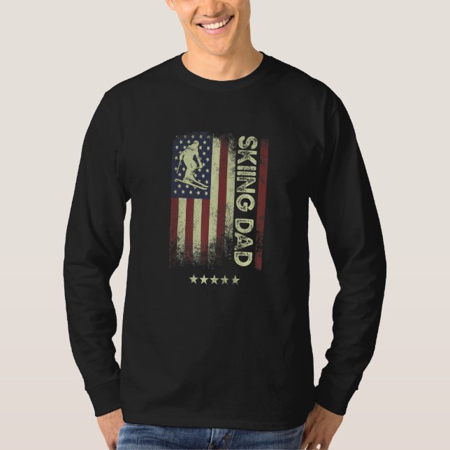 Camiseta USA American Flag  Skiing Dad  1 (Frente)