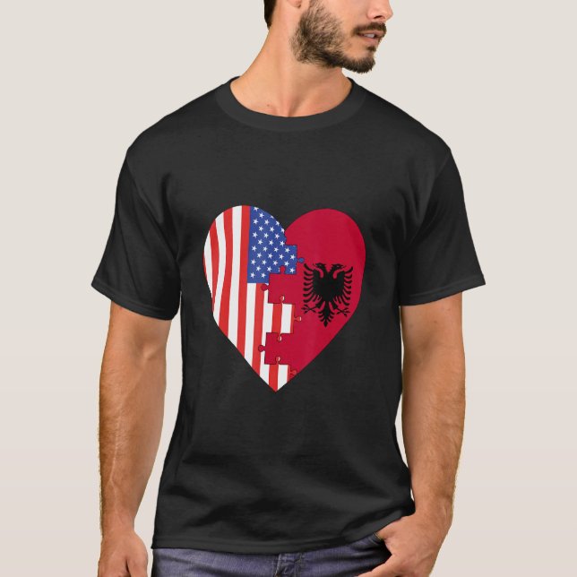 Camiseta USA and Albania Flags Heart (Frente)