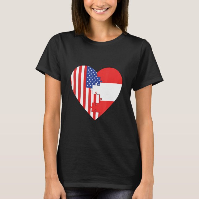 Camiseta USA and Austria Flags Heart (Frente)