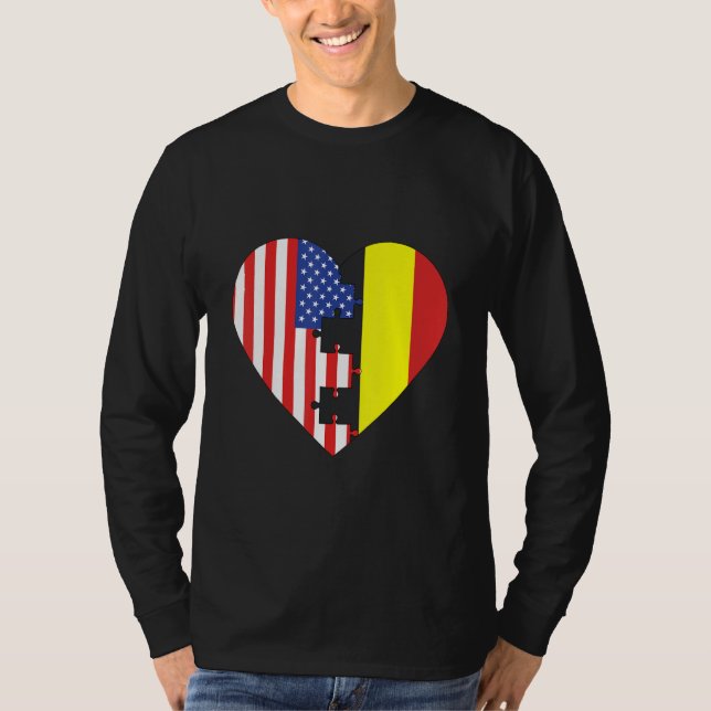 Camiseta USA and Belgium Flags Heart (Frente)