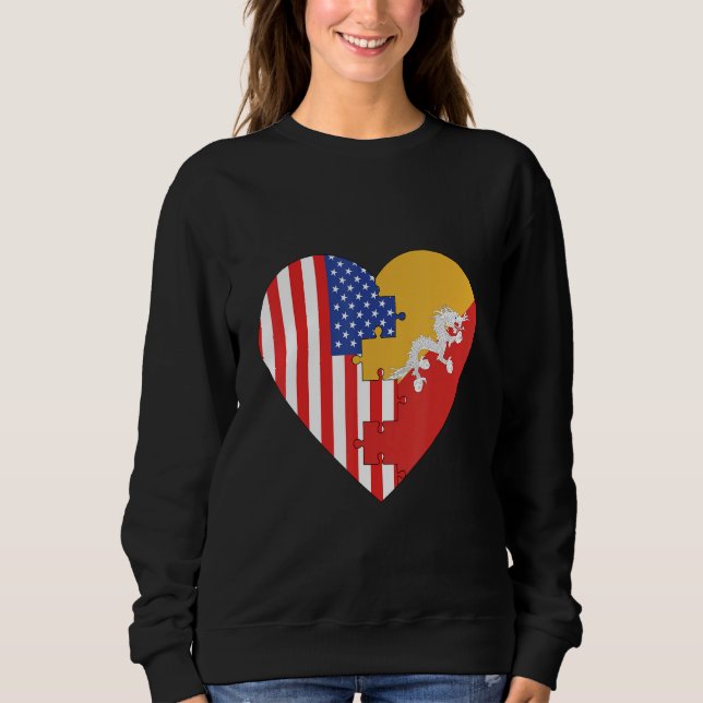 Camiseta USA and Bhutan Flags Heart (Frente)