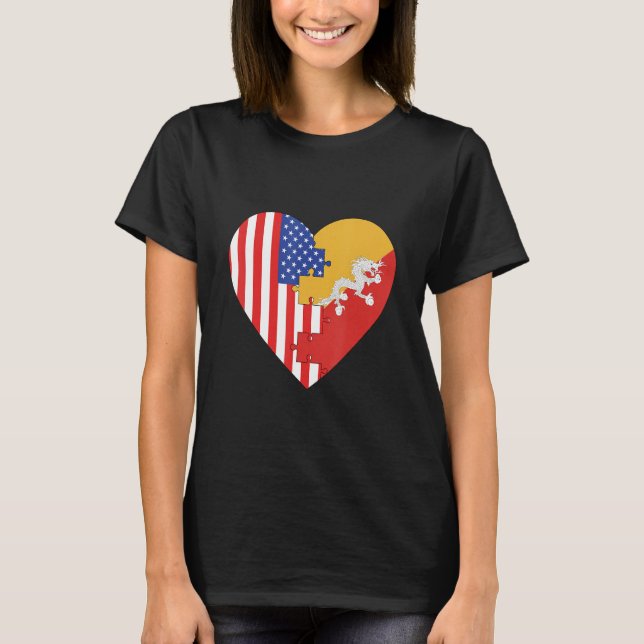 Camiseta USA and Bhutan Flags Heart (Frente)
