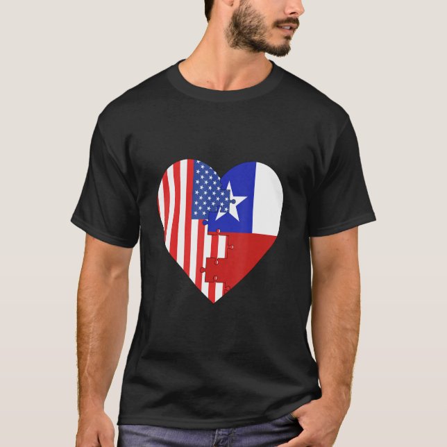 Camiseta USA and Chile Flags Heart (Frente)