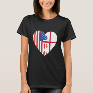 Camiseta USA and England Flags Heart