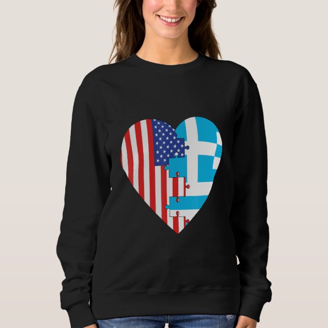 Camiseta USA and Greece Flags Heart (Frente)