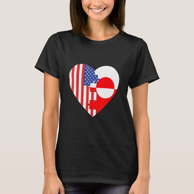 Camiseta USA and Greenland Flags Heart (Frente)