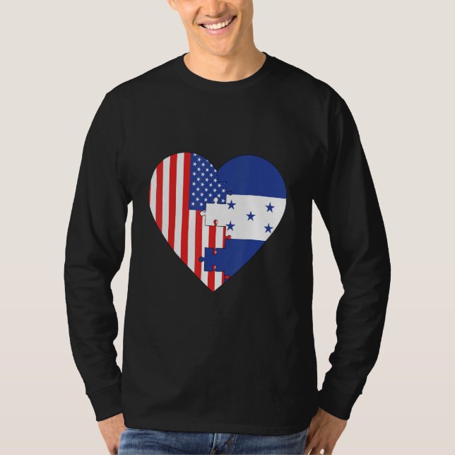 Camiseta USA and Honduras Flags Heart (Frente)