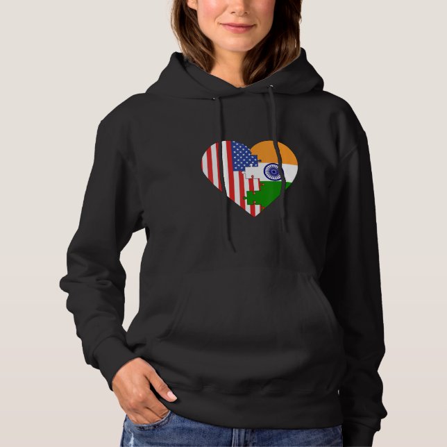 Camiseta USA and India Flags Heart (Frente)