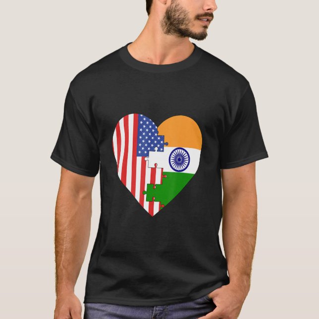 Camiseta USA and India Flags Heart (Frente)