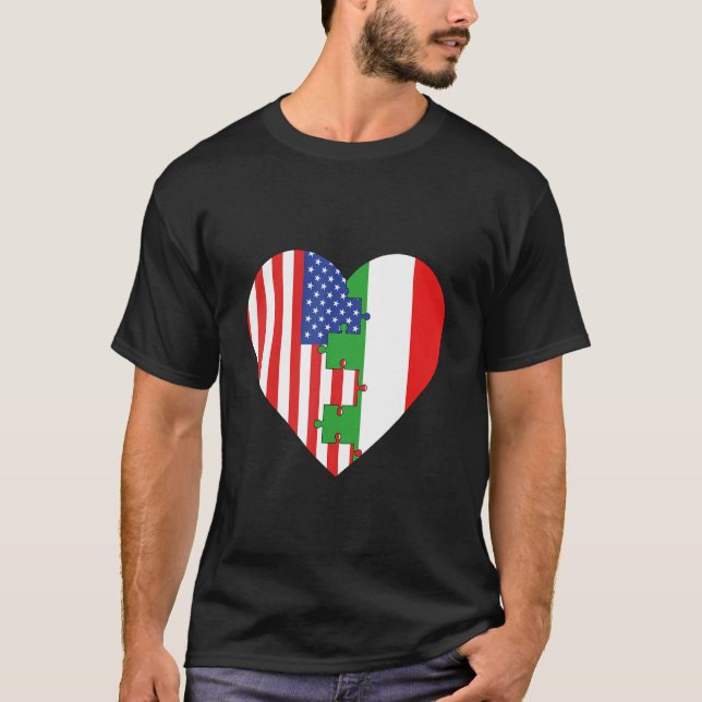 Camiseta USA and Italy Flags Heart (Frente)