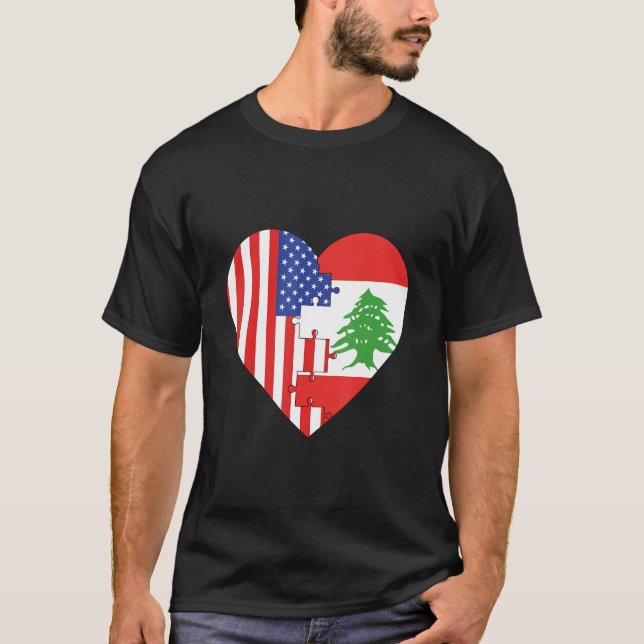 Camiseta USA and Lebanon Flags Heart (Frente)
