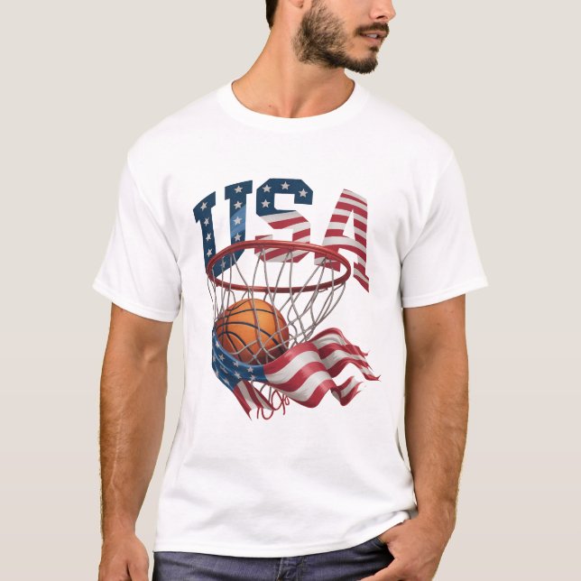 Camiseta USA Basketball Shirt, Patriotic American Flag Hoop (Frente)
