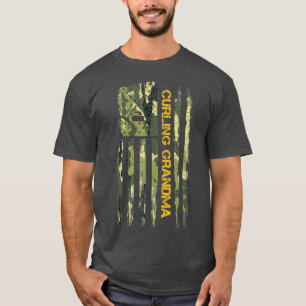 Camiseta USA Camo Flag Orgulha Curva Vovó Curler Engraçad
