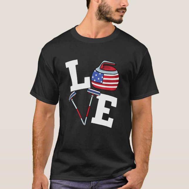 Camiseta Usa Curler Broler Winter Ice Sports American Flag  (Frente)