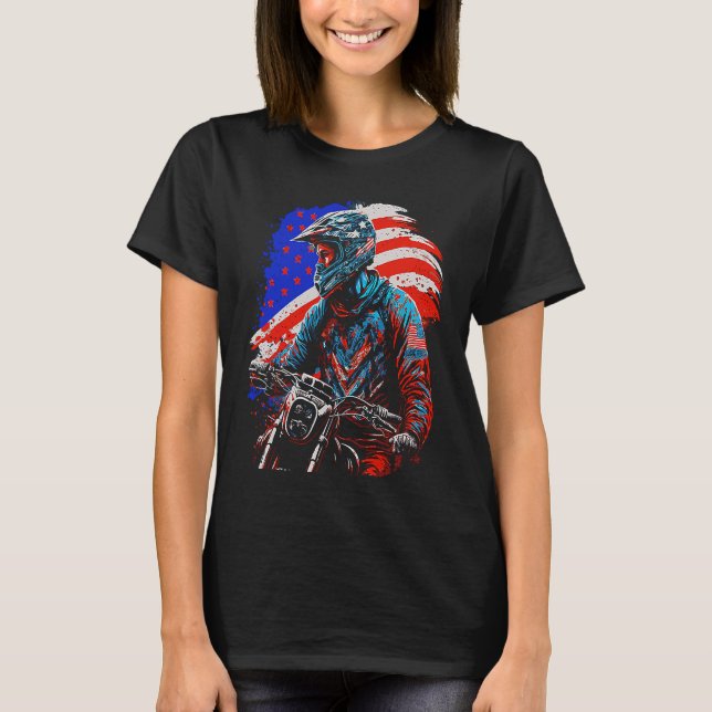 Camiseta Usa Dirt Bike Rider Motocross American Flag (Frente)