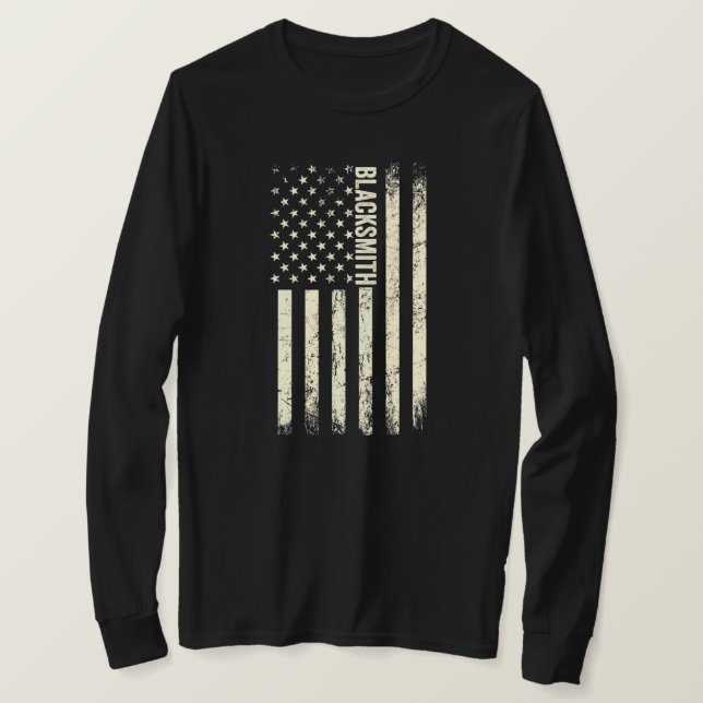 Camiseta USA Flag Blacksmithing Proud American Blacksmith  (Frente do Design)