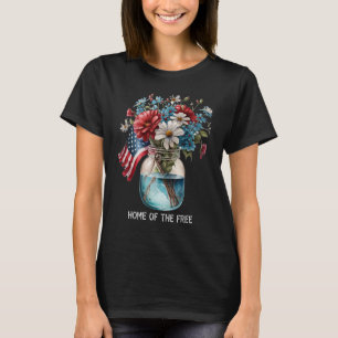 Camiseta USA Flag Colors Flowers Red White Home of the USA 