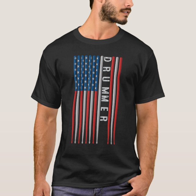 Camiseta Usa Flag Drum Sticks Cool Patriotic American Drumm (Frente)
