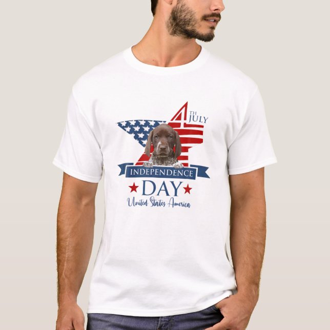 Camiseta USA Flag German Shorthired Pointer S, Cachorro 4º  (Frente)