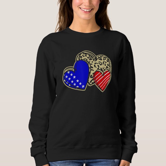 Camiseta USA Flag Heart 4th Of July Leopard Patriotic Red W (Frente)