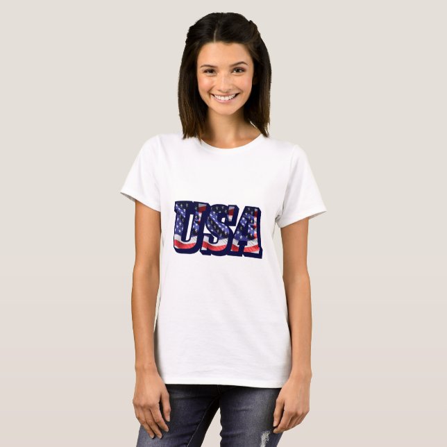Camiseta USA Flag Letters, American Flag Lady's Light Tee (Frente Completa)