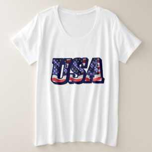 Camiseta USA Flag Letters, Flag Women's Plus-Sized