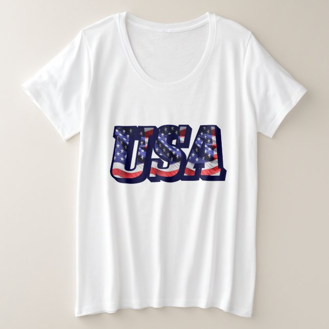 Camiseta USA Flag Letters, Flag Women's Plus-Sized (Frente do Design)