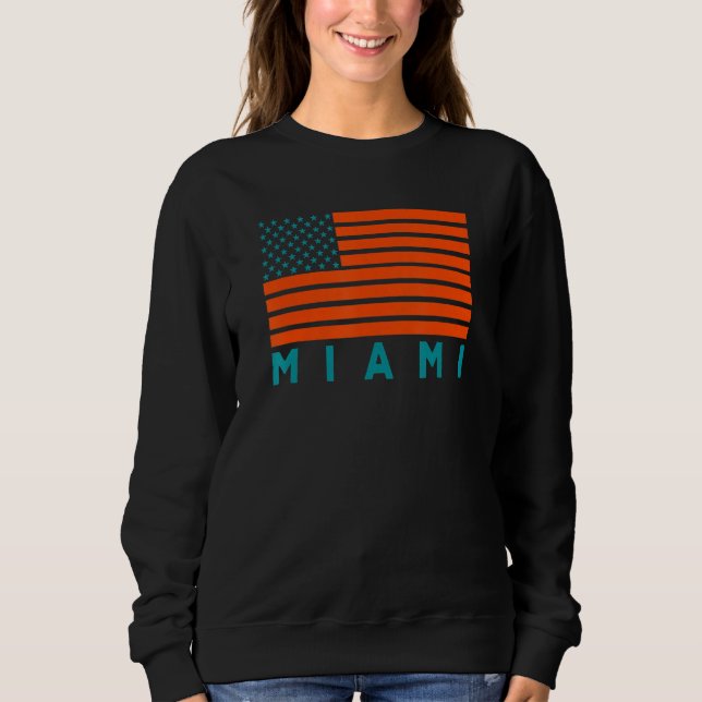 Camiseta USA Flag Miami OrangeTeal-GreenBlue Miami FL Ameri (Frente)
