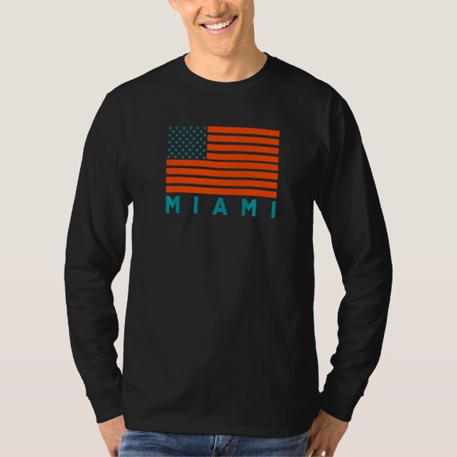 Camiseta USA Flag Miami OrangeTeal-GreenBlue Miami FL Ameri (Frente)