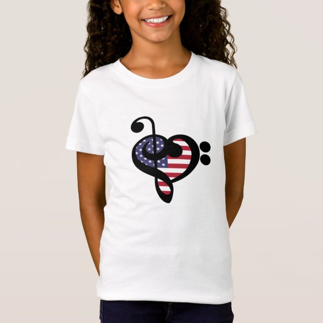 Camiseta USA Flag Music Heart - Musico do Orgulho Americano (Frente)