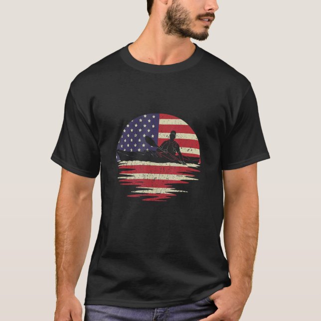 Camiseta USA Flag Patriotic American Kayaking Kayaker Canoe (Frente)